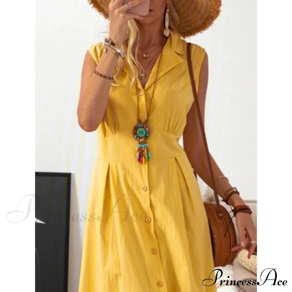 A-Line Casual Dress With Shirt Collar For Women