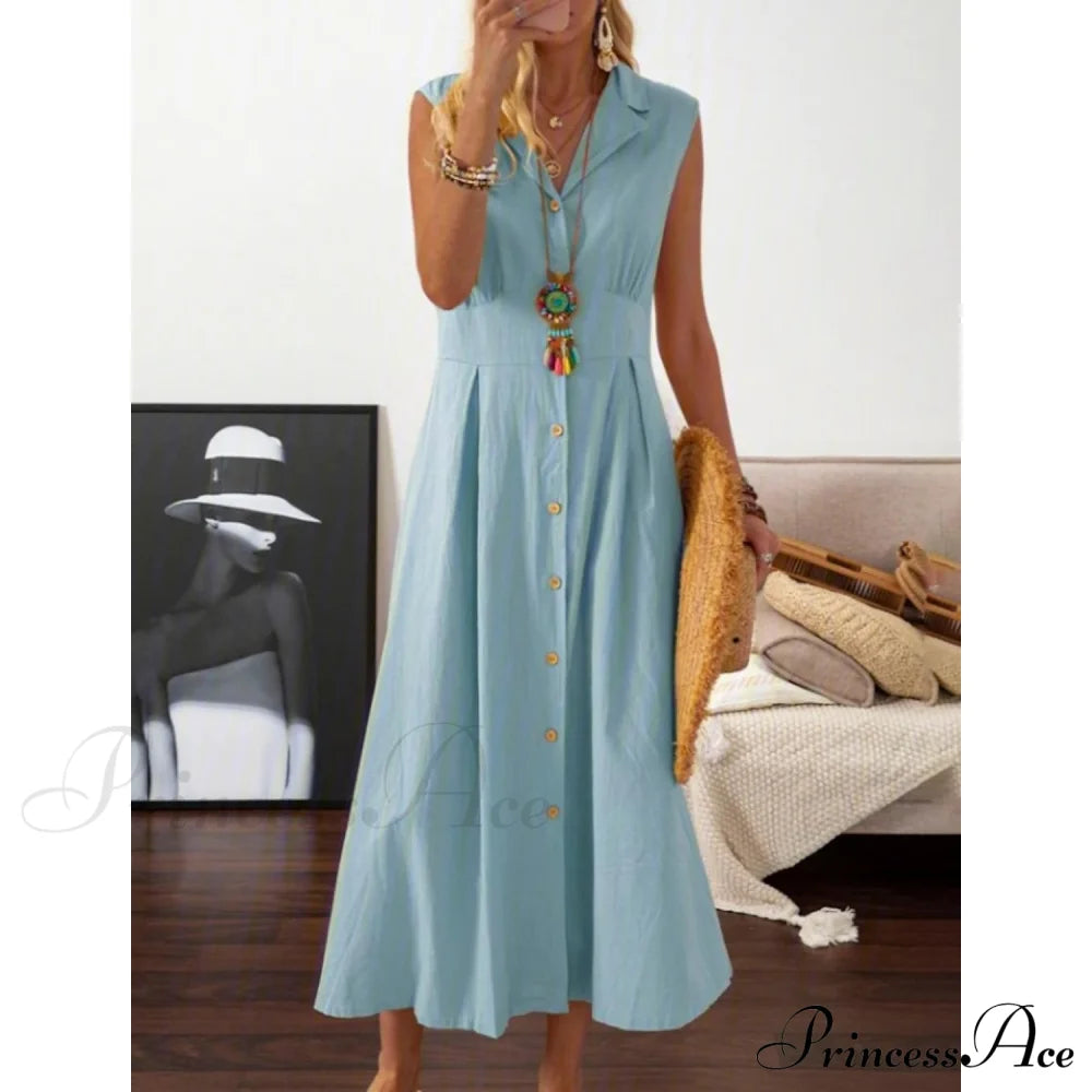 Women's A-Line Shirt Collar Casual Dress Light Blue __stock:200 casual dresses clothes dresses refund_fee:1200