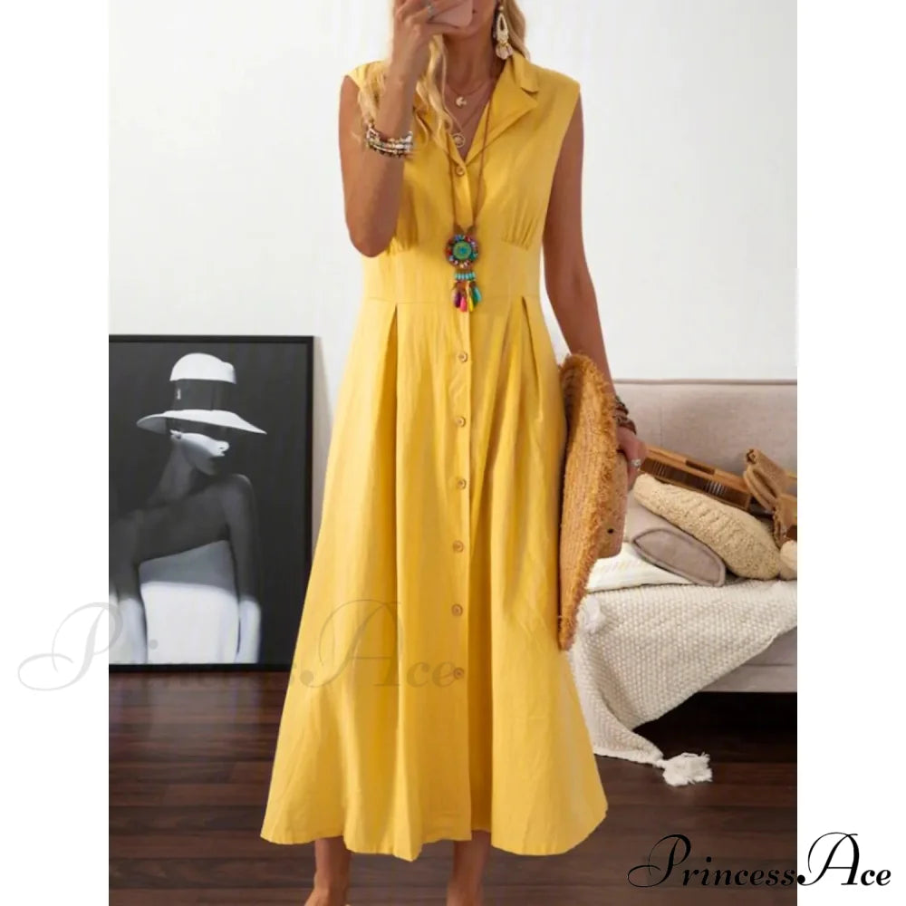 Women's A-Line Shirt Collar Casual Dress Yellow __stock:200 casual dresses clothes dresses refund_fee:1200