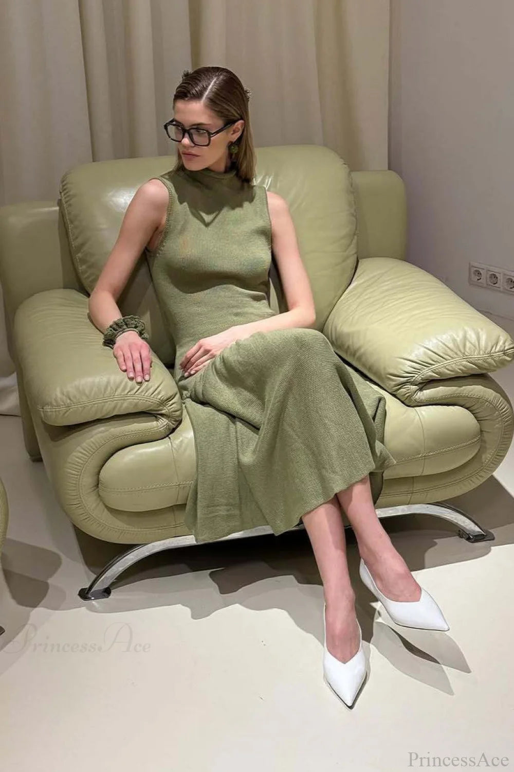 A Line Knit Fitted Maxi Dress