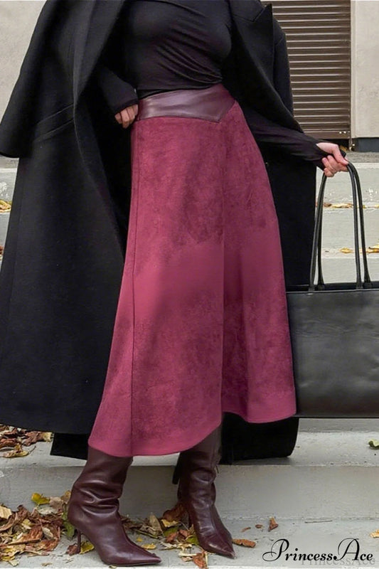 A-Line Maxi Suede Skirt Red / S