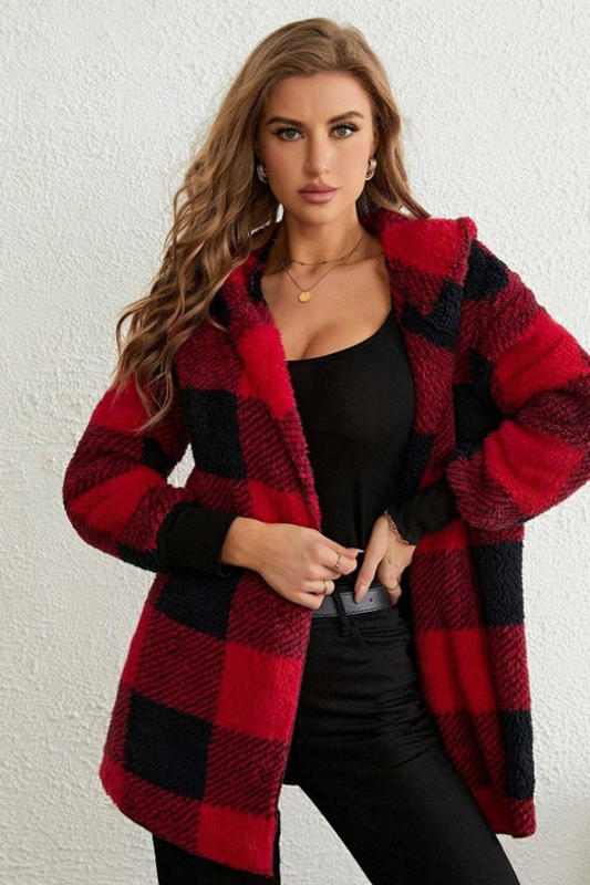 Loose Plaid Color Block Knit Cardigan Chic Outerwear