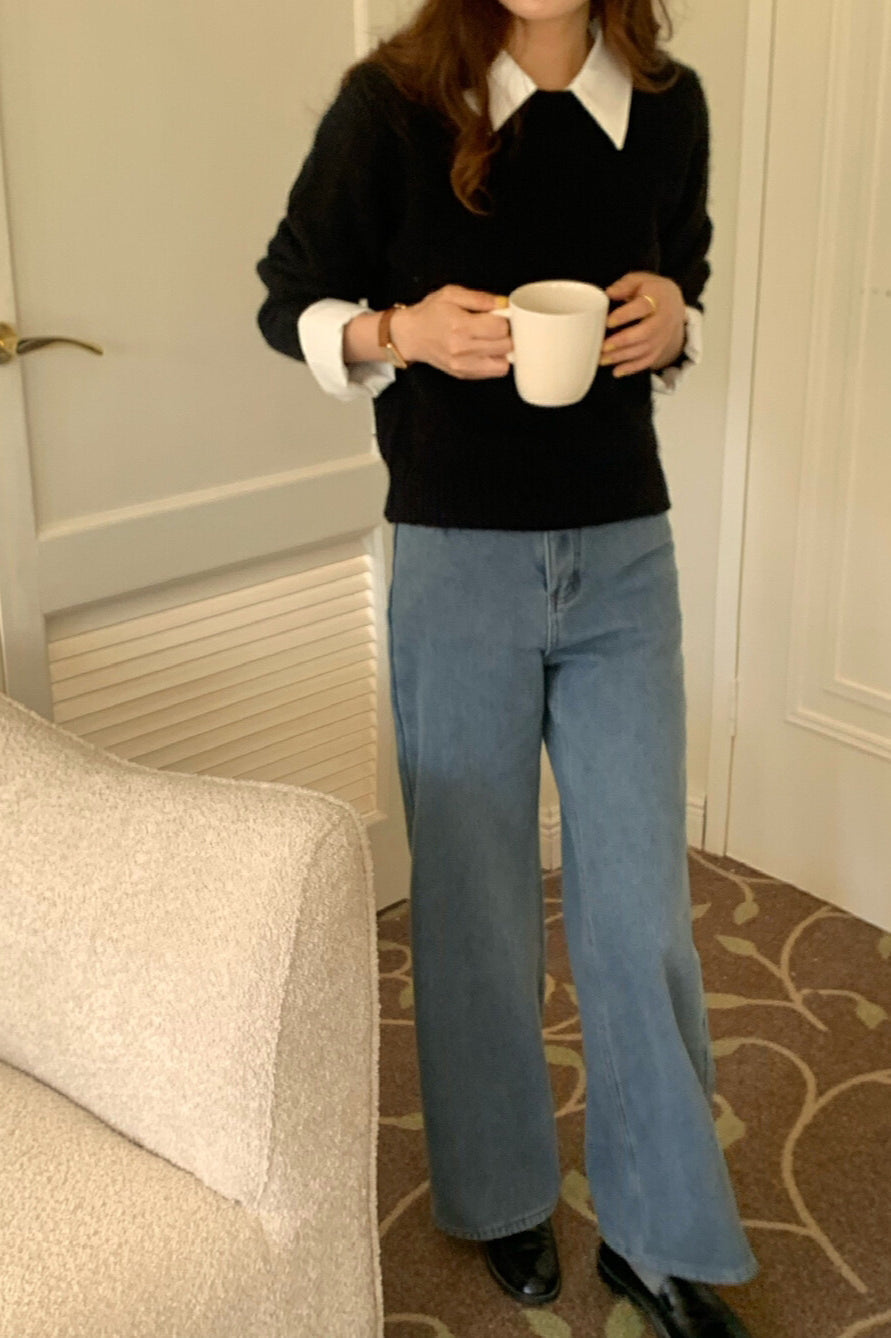 Layered Look Collared Knit Sweater