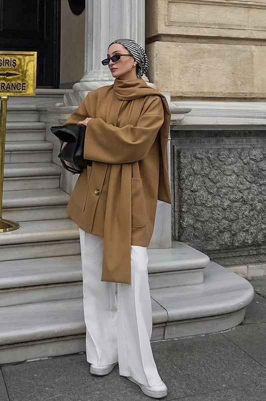 Manteau mi-long oversize en laine de style britannique vintage