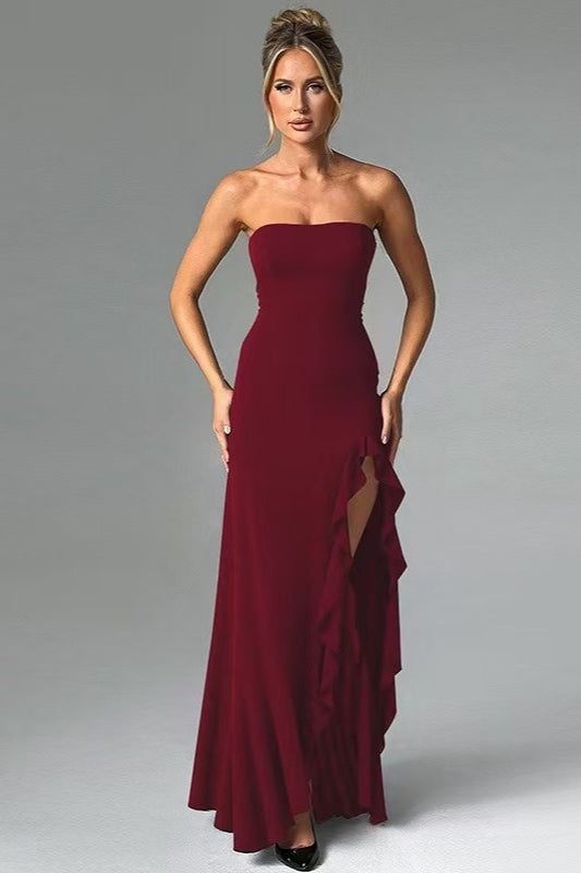 Ruffled Bustier Side Slit Formal Dress