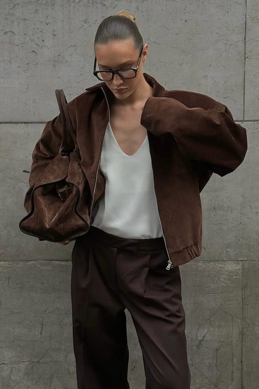 Retro Coffee Cotton Corduroy Zip Jacket Brown / S