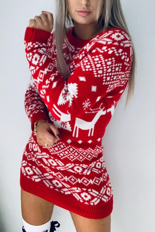 Knit Print Long Sleeve Bodycon Mini Dress