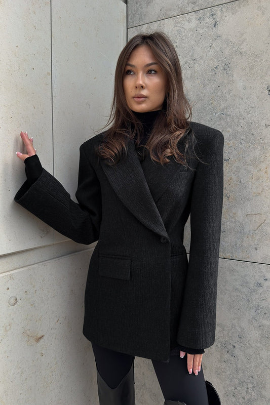 Notched Lapel Belted Tailored Blazer