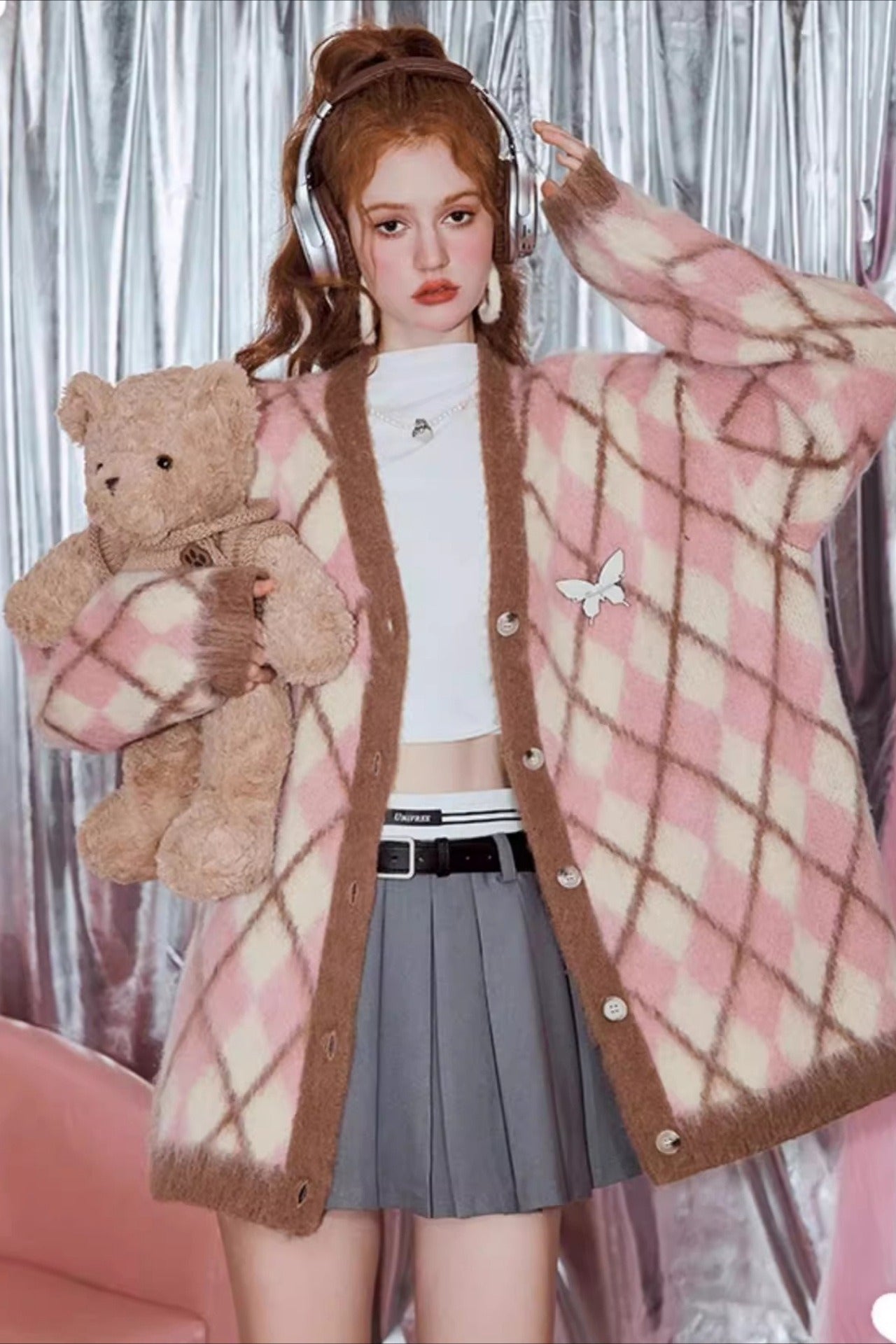 Relaxed Diamond Pattern Cardigan