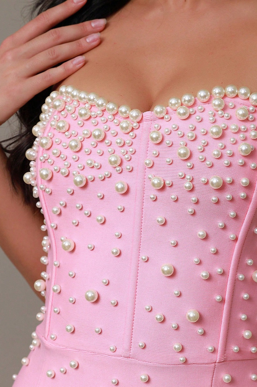 Strapless Pearl Bandage Party Dress