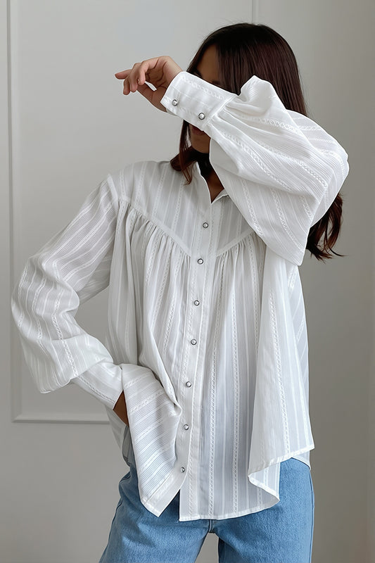 Textured Stand Collar Button Blouse