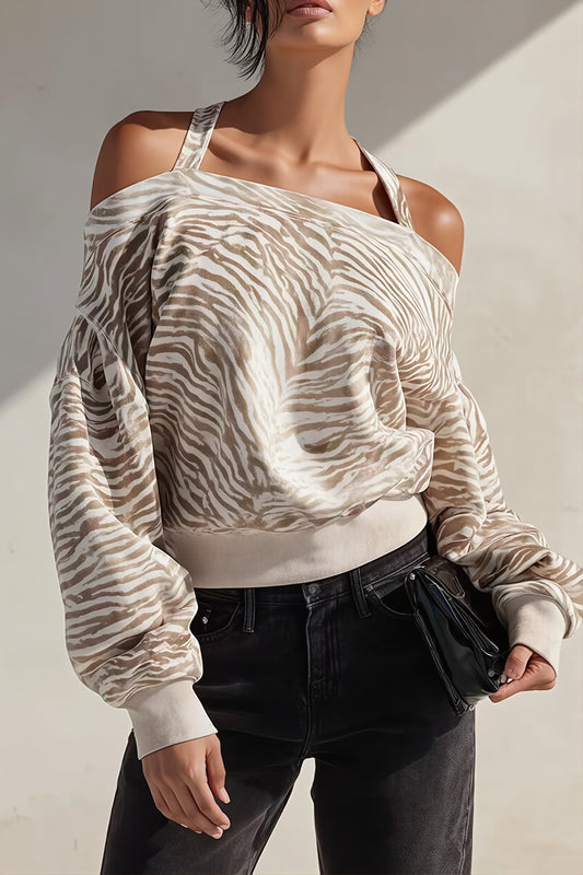 Zebra Print Off Shoulder Sweatshirt
