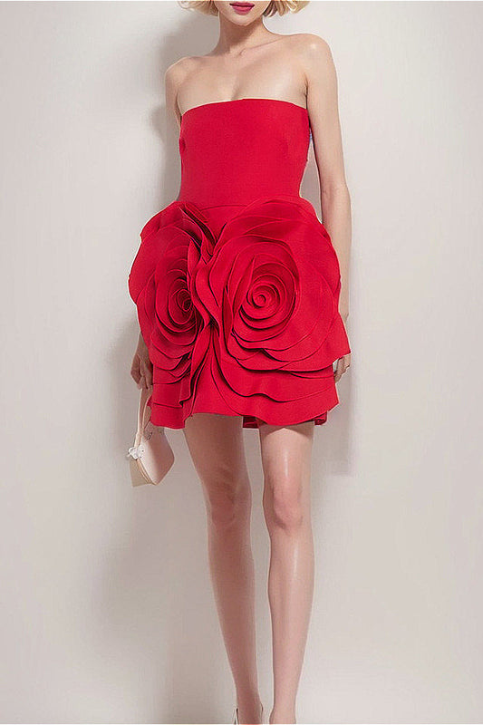 Red Bandage Large Floral Bustier Tight Party Dress