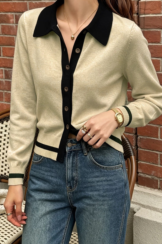 Contrast Point Collar Button Cardigans