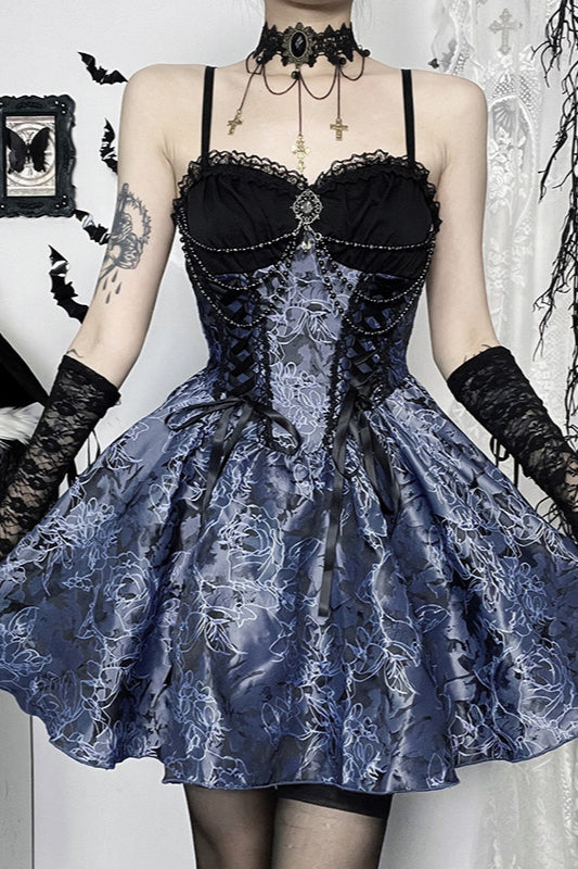 Robe gothique en jacquard bicolore pour Halloween