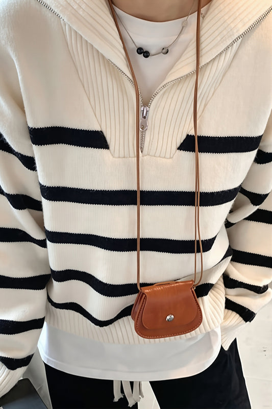 Striped Half Zip Collar Sweater