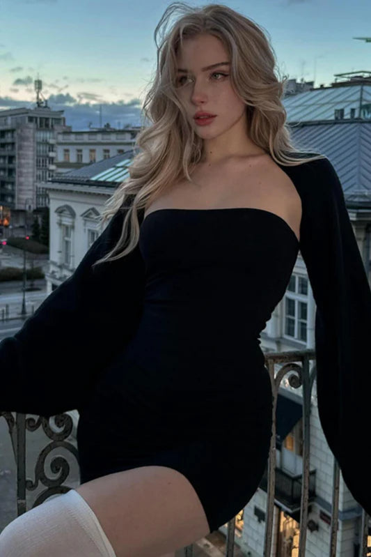 Robe bustier en tricot duveteux avec ensemble cardigan à manches longues, robe de soirée