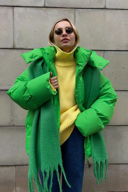 Heavy Duty Zipped Hooded Puffer Jacket S / Green