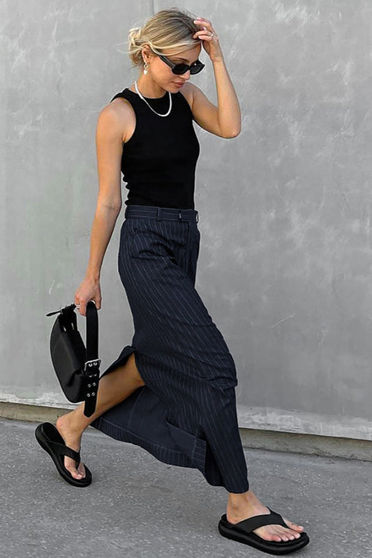 Pinstripe Fitted Maxi Skirt