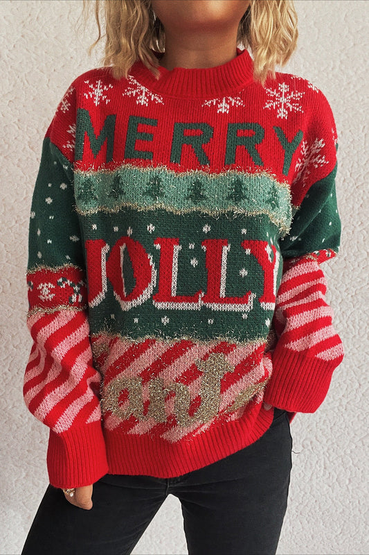 Cozy Color Block Stripe Polka Dot Sweater