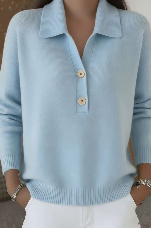 Collared Button Placket Relaxed Knit Sweater