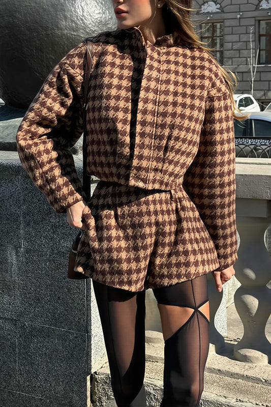 Houndstooth Zip Jacket Pants Set