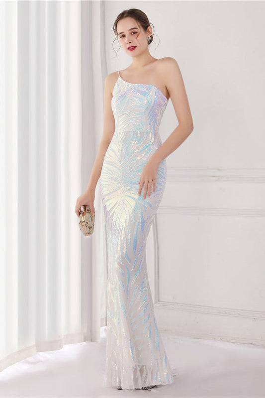 Sparkle Beaded V Neck Party Gown Formal Dress S / White