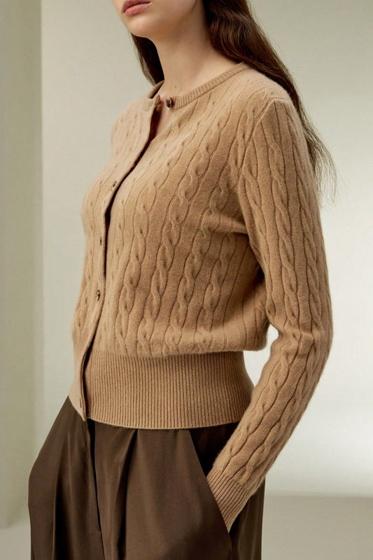Elegant Cable Knit Button Cardigan Sweater