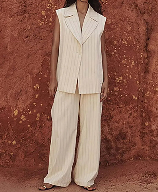 Ensemble deux pièces de bureau avec pantalon droit à revers imprimé abricot