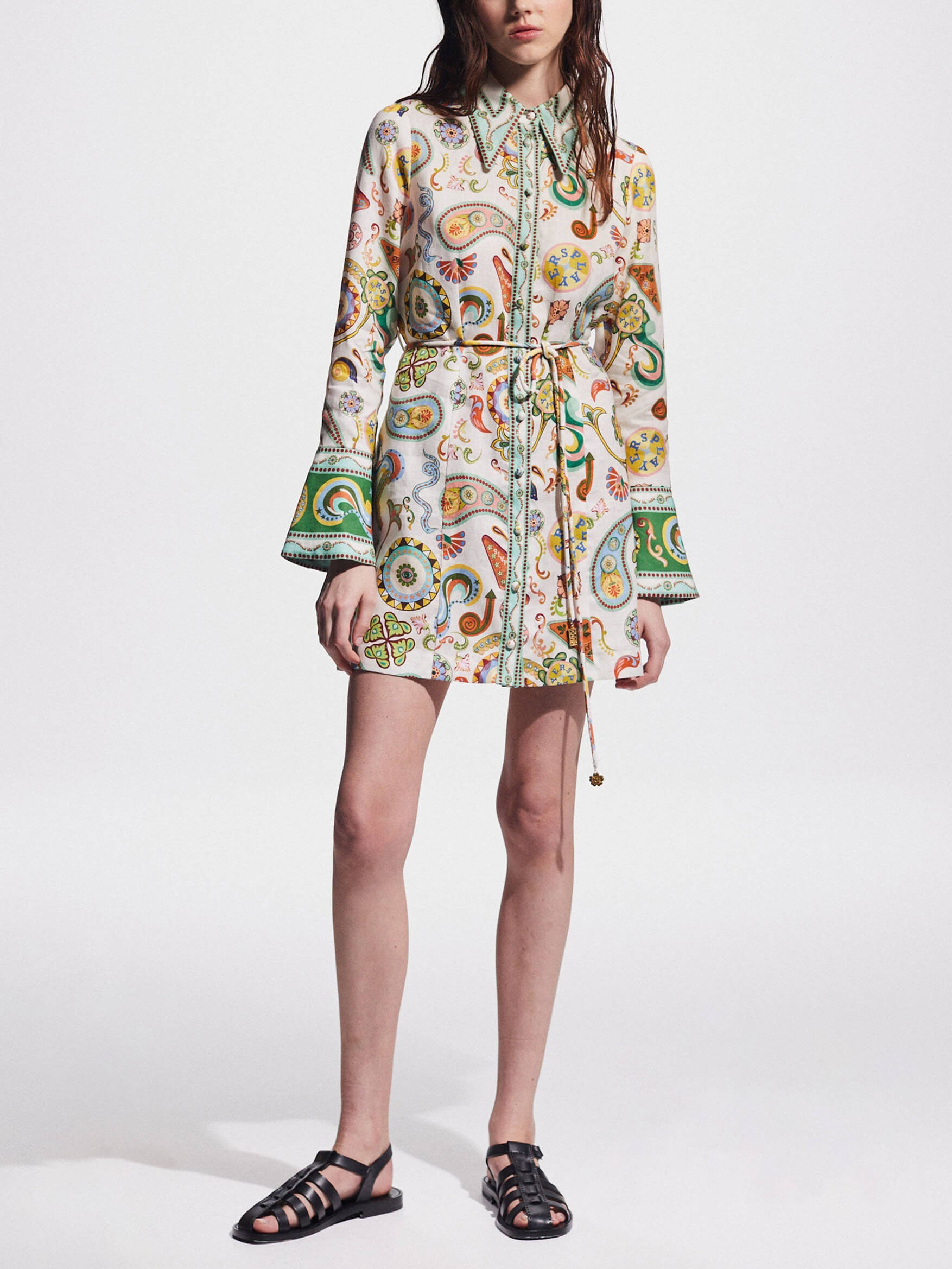 Exquisite And Printed Charming Trumpet Sleeve Mini Dress Dresses