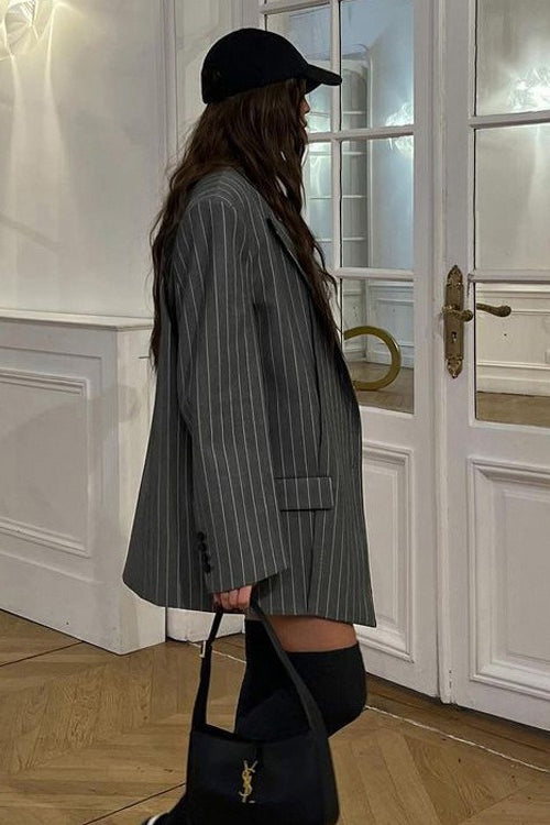 Fashion Striped Suit Blazer Two Piece Set