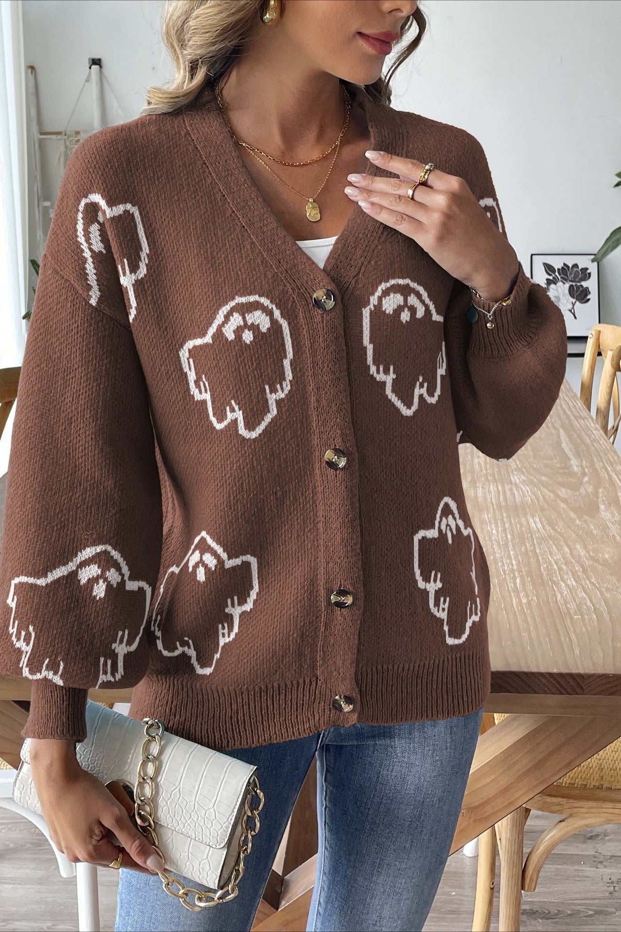 Jacquard Button Cardigan