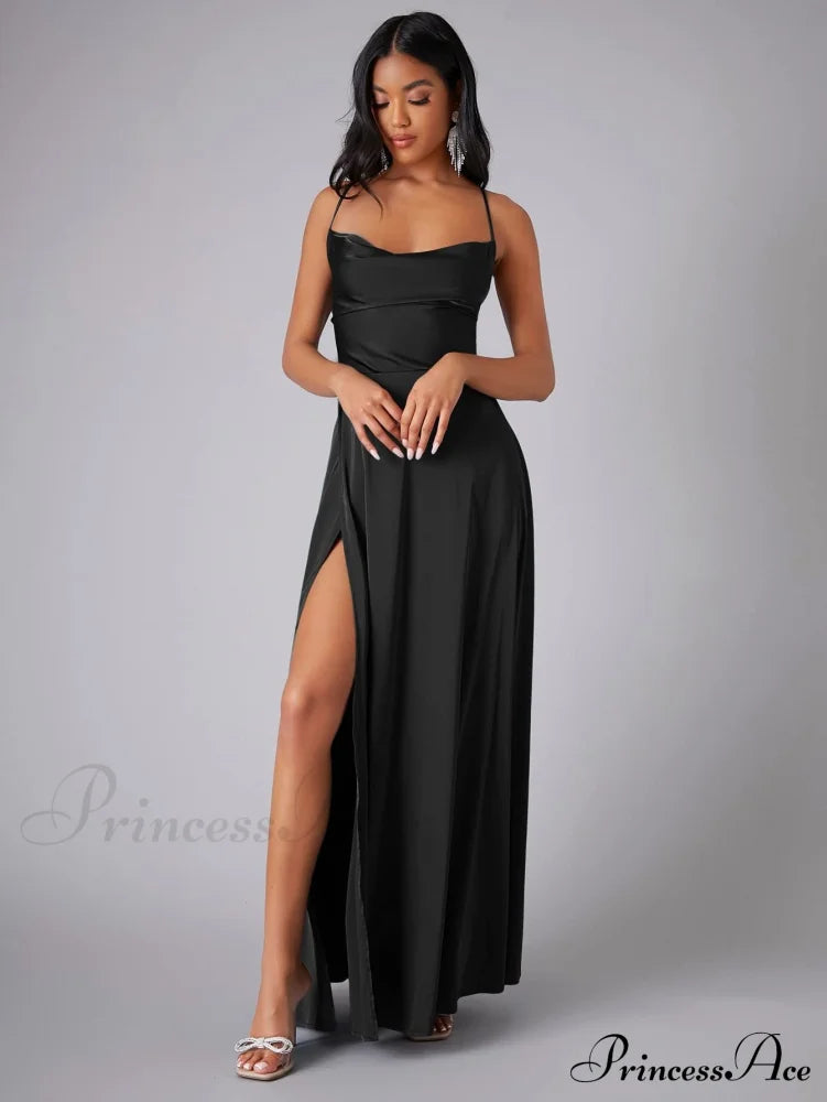 Abigail Ruched Stylish Satin Mermaid Dress Black / S S.o. Long Dresses