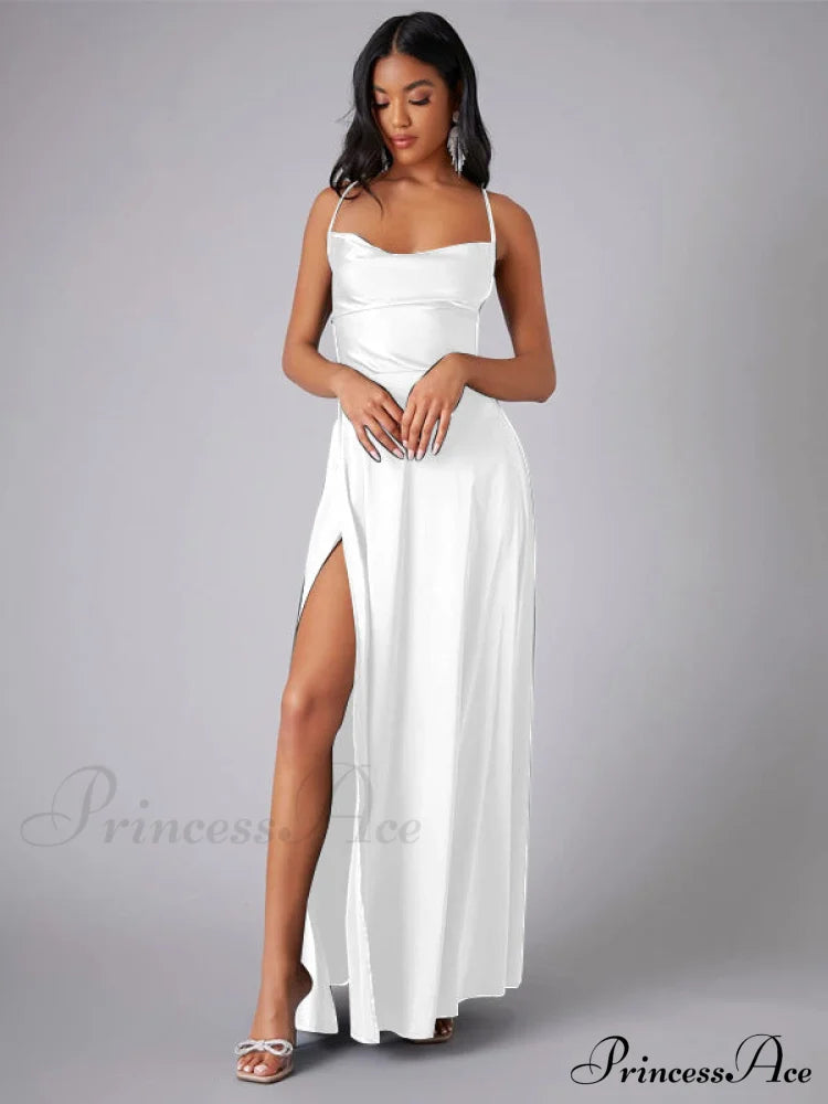 Abigail Ruched Stylish Satin Mermaid Dress White / S S.o. Long Dresses