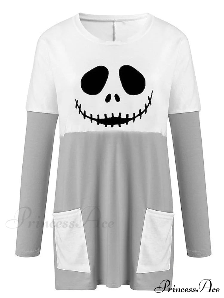 Abstract Women’s Design Black Painting Shirts Round Neck Block White Halloween Long Tunic Plaid