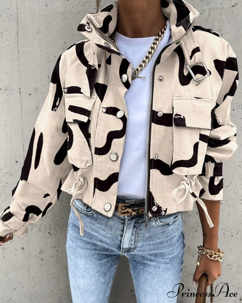 Abstract Zip-Up Coat Coats-L