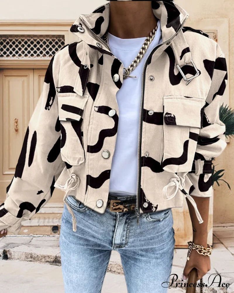 Abstract Zip-Up Coat Coats-L