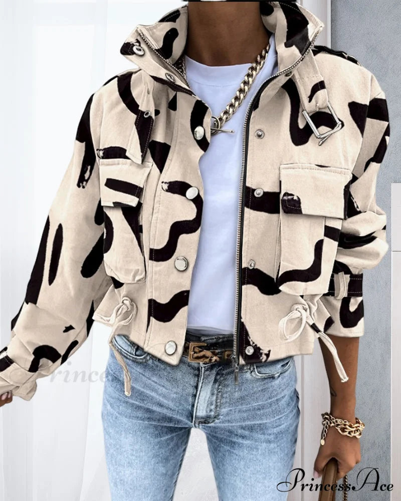 Abstract Zip-Up Coat Coats-L