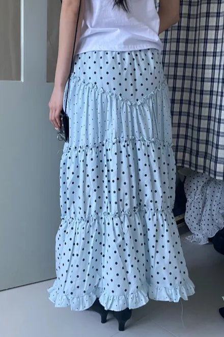 Kawaii Retro Polka Dot Ruffle Trim Mini Skirt