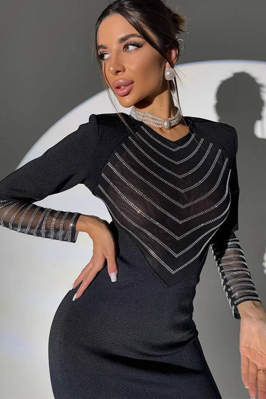 Robe longue moulante en maille strass