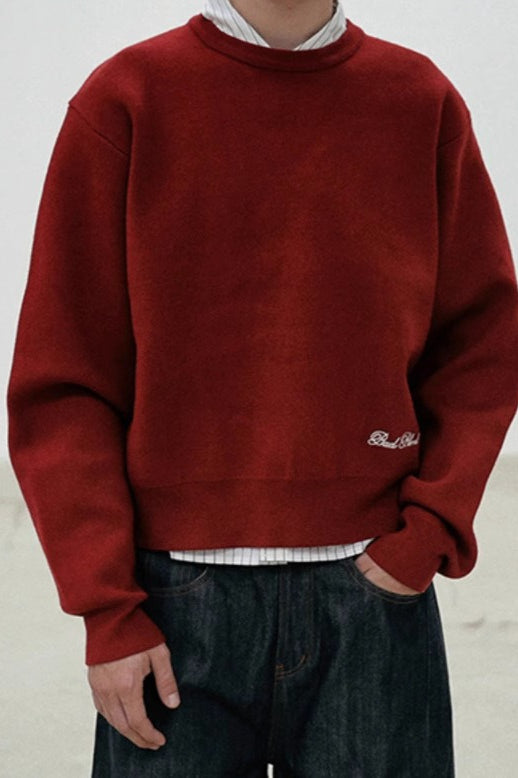 Casual Vintage Crew Neck Sweater Red / One Size