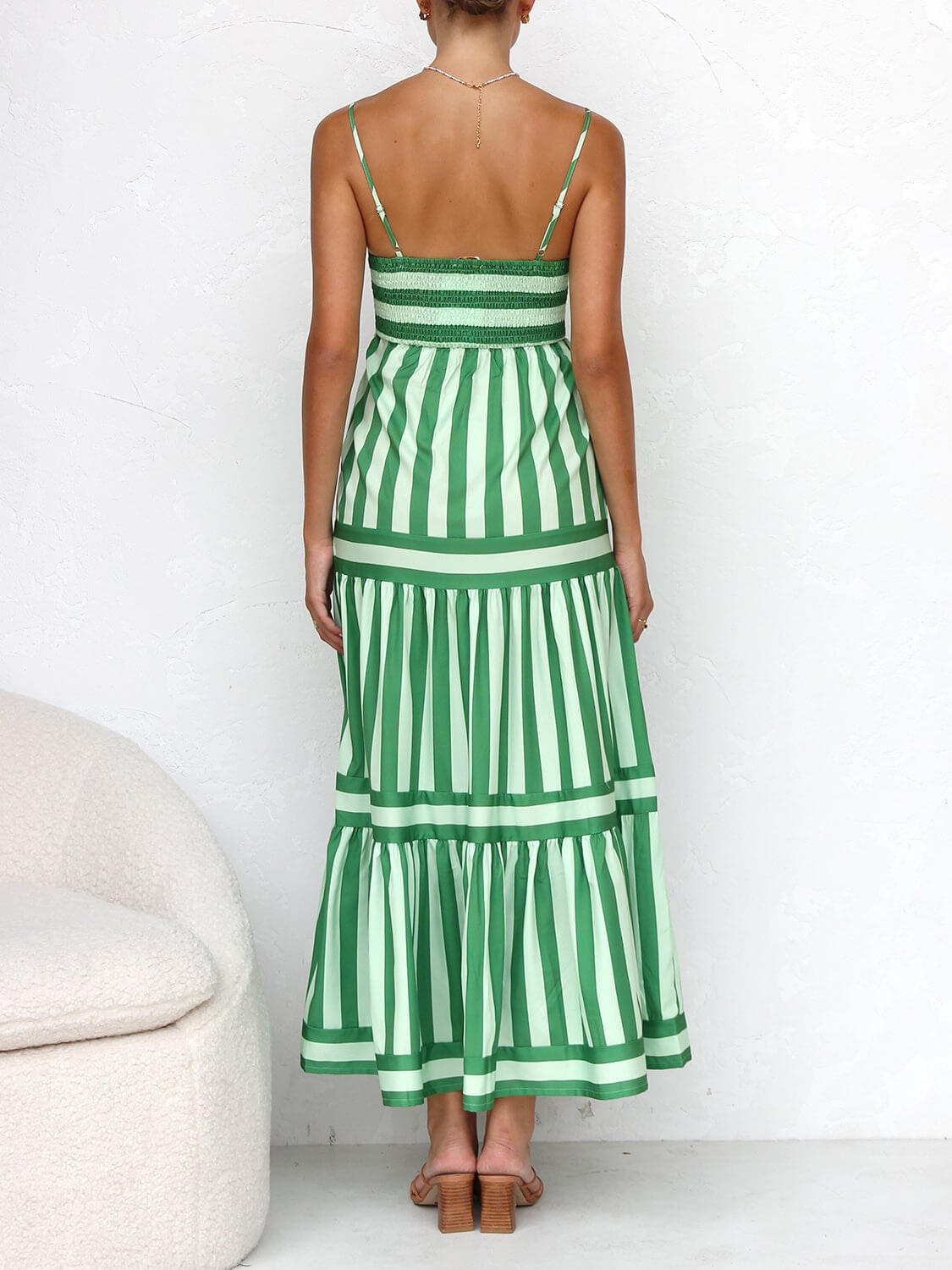 Suspender Open Back Striped Graceful Positioning Print Pocket Midi Dress Dresses