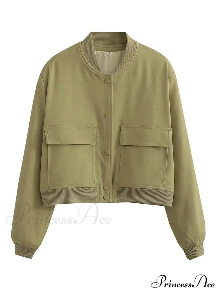 Adanna Elegant Bomber Jacket Light Green / S