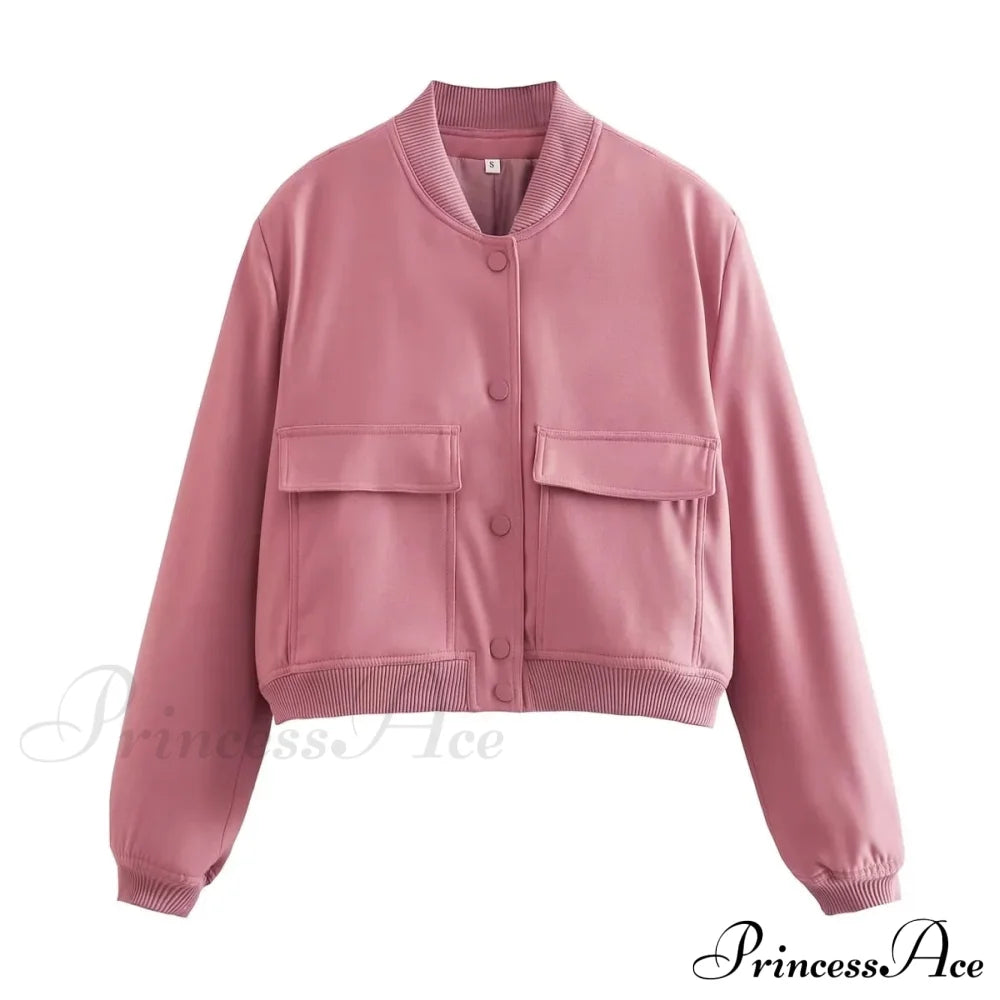 Adanna Elegant Bomber Jacket Pink / S