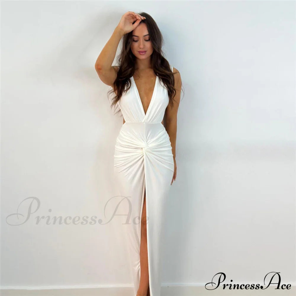 Addie Formal High Charming Slit Wrap Dress White / S S.o. Long Dresses