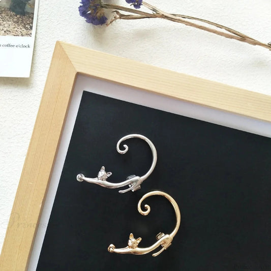 Adorable Feline Clip On Ear Cuff Wrap Earring