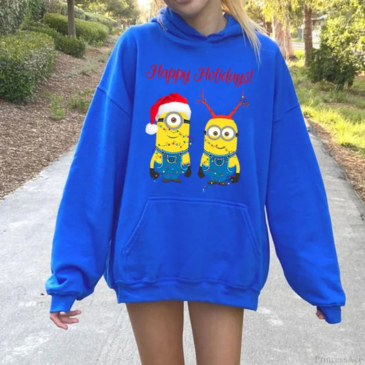 Adorable Merry Minions Plus Velvet Sports Christmas Hoodie Blue / S Hoodies-L