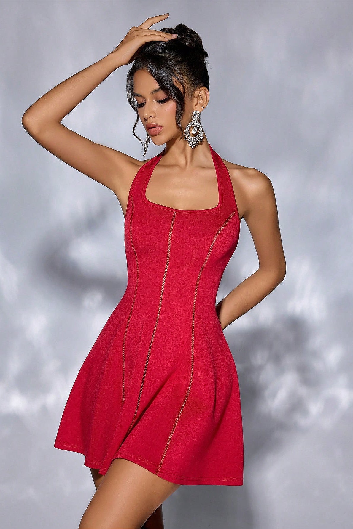 Strapless Tie Open-Back Paneled Short Party Dress