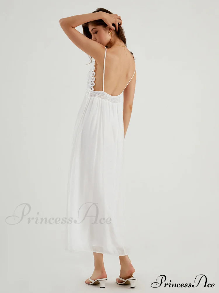 Aegean Guipure Lace Trendy Open Back Long Dress Dresses