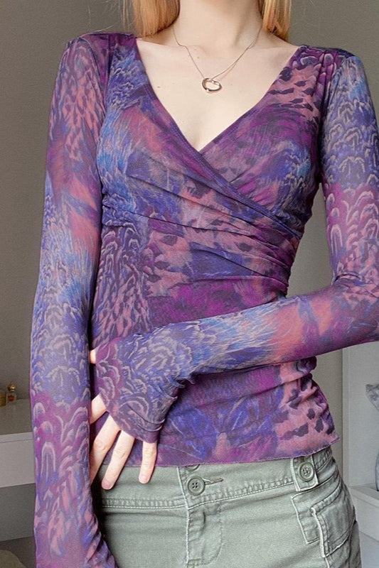 Chemisier imprimé à col en V croisé